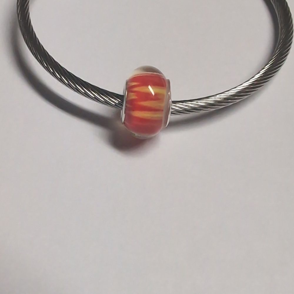 Clear with Red and Yellow Striped Background Charm for Pandora Style Bracelet